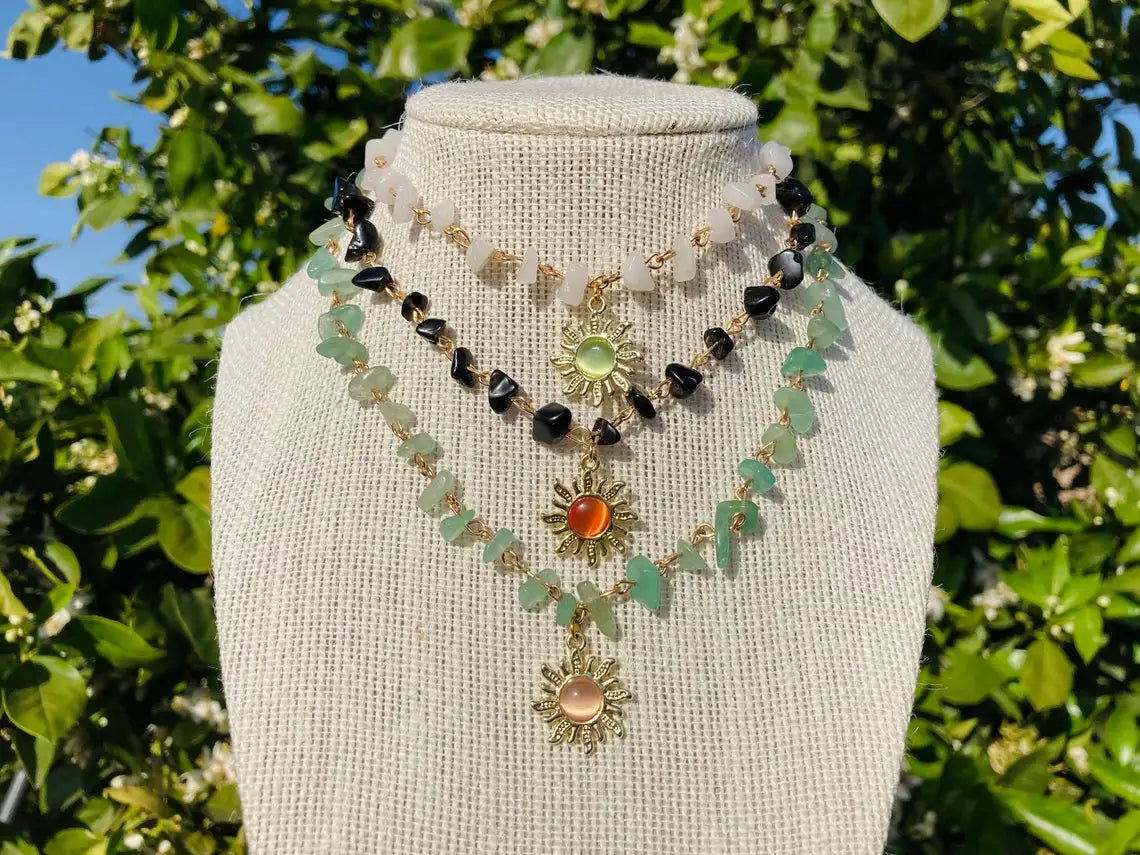 Gold Sun pendant choker,sun necklace,beaded choker,beaded