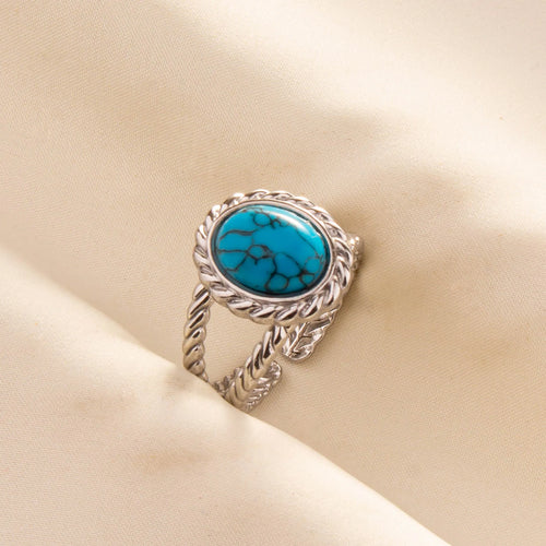 1pc Boho Turquoise Rings Hippie Stainless Steel Blue Gemstone Silver