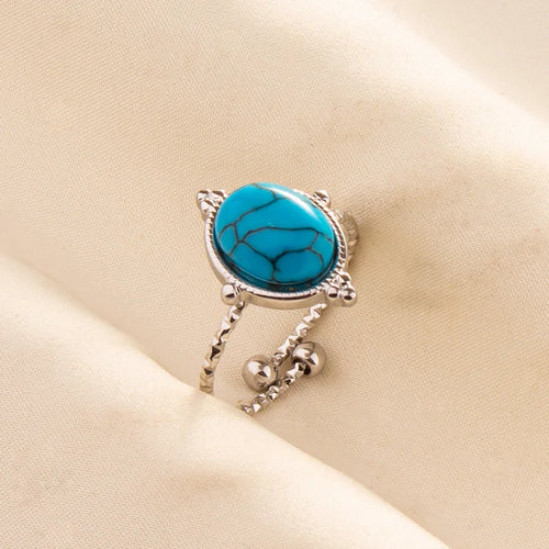 1pc Boho Turquoise Rings Hippie Stainless Steel Blue Gemstone Silver