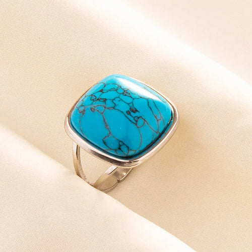 1pc Boho Turquoise Rings Hippie Stainless Steel Blue Gemstone Silver
