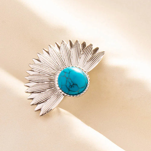 1pc Boho Turquoise Rings Hippie Stainless Steel Blue Gemstone Silver