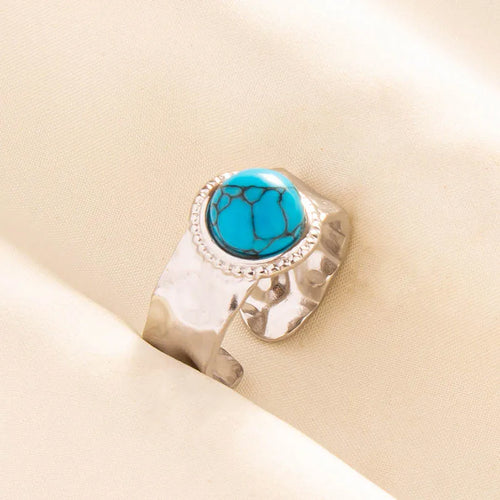 1pc Boho Turquoise Rings Hippie Stainless Steel Blue Gemstone Silver
