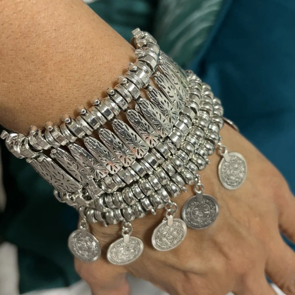 Vintage Silver Golden Coins Bracelet for Women Men Boho Hippie Beach