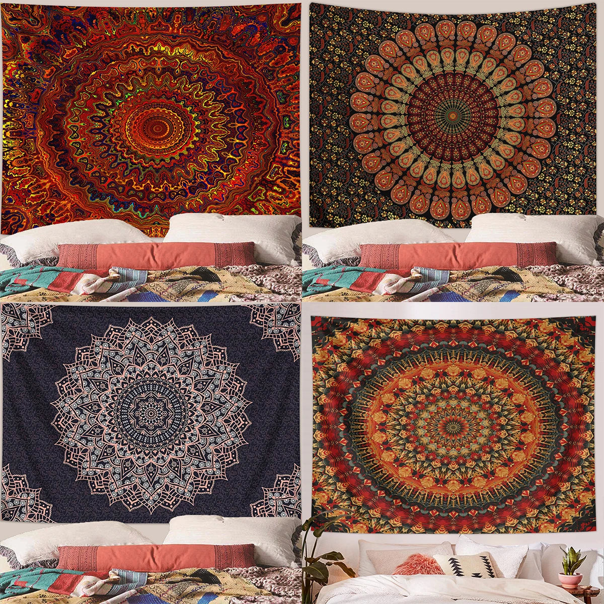 1pc Bohemian Mandala Tapestry, Retro Plant Flower psychedelic