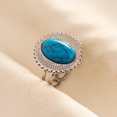 1pc Boho Turquoise Rings Hippie Stainless Steel Blue Gemstone Silver