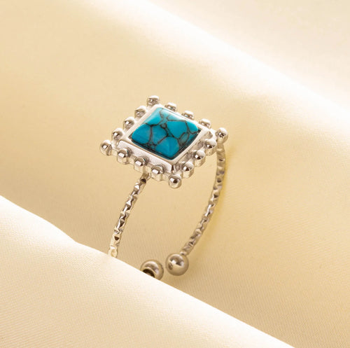 1pc Boho Turquoise Rings Hippie Stainless Steel Blue Gemstone Silver