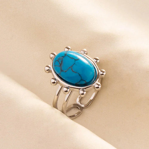 1pc Boho Turquoise Rings Hippie Stainless Steel Blue Gemstone Silver