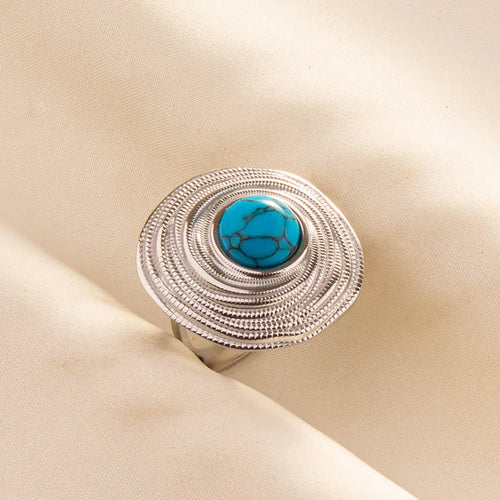 1pc Boho Turquoise Rings Hippie Stainless Steel Blue Gemstone Silver