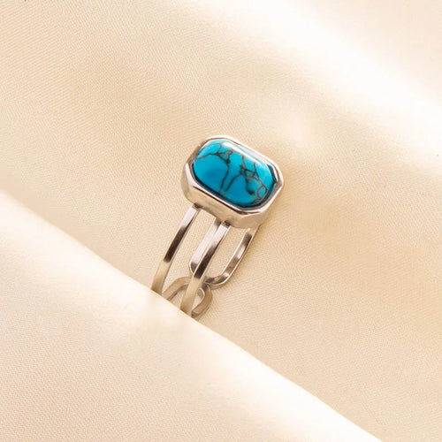 1pc Boho Turquoise Rings Hippie Stainless Steel Blue Gemstone Silver