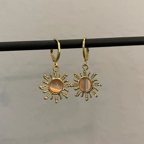 Elegant Golden Sun Hippie Earrings Bohemian Sun Pendant Earrings