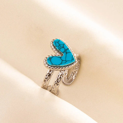 1pc Boho Turquoise Rings Hippie Stainless Steel Blue Gemstone Silver