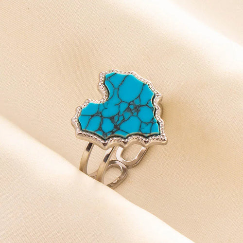 1pc Boho Turquoise Rings Hippie Stainless Steel Blue Gemstone Silver