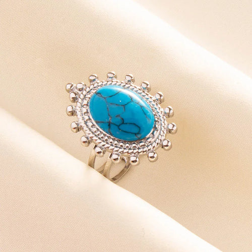 1pc Boho Turquoise Rings Hippie Stainless Steel Blue Gemstone Silver