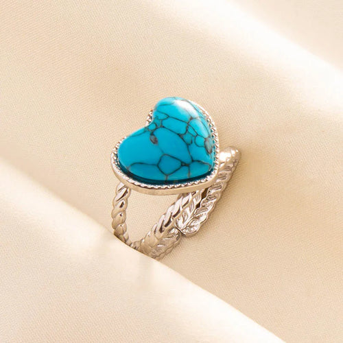1pc Boho Turquoise Rings Hippie Stainless Steel Blue Gemstone Silver