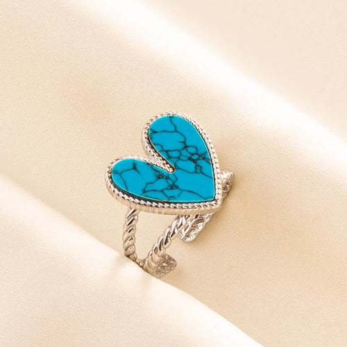 1pc Boho Turquoise Rings Hippie Stainless Steel Blue Gemstone Silver