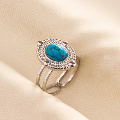 1pc Boho Turquoise Rings Hippie Stainless Steel Blue Gemstone Silver