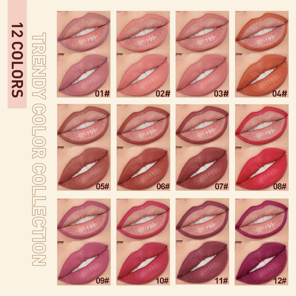 QIBEST Lipstick Pencil Waterproof Sexy Red Nude Purple Matte Tint