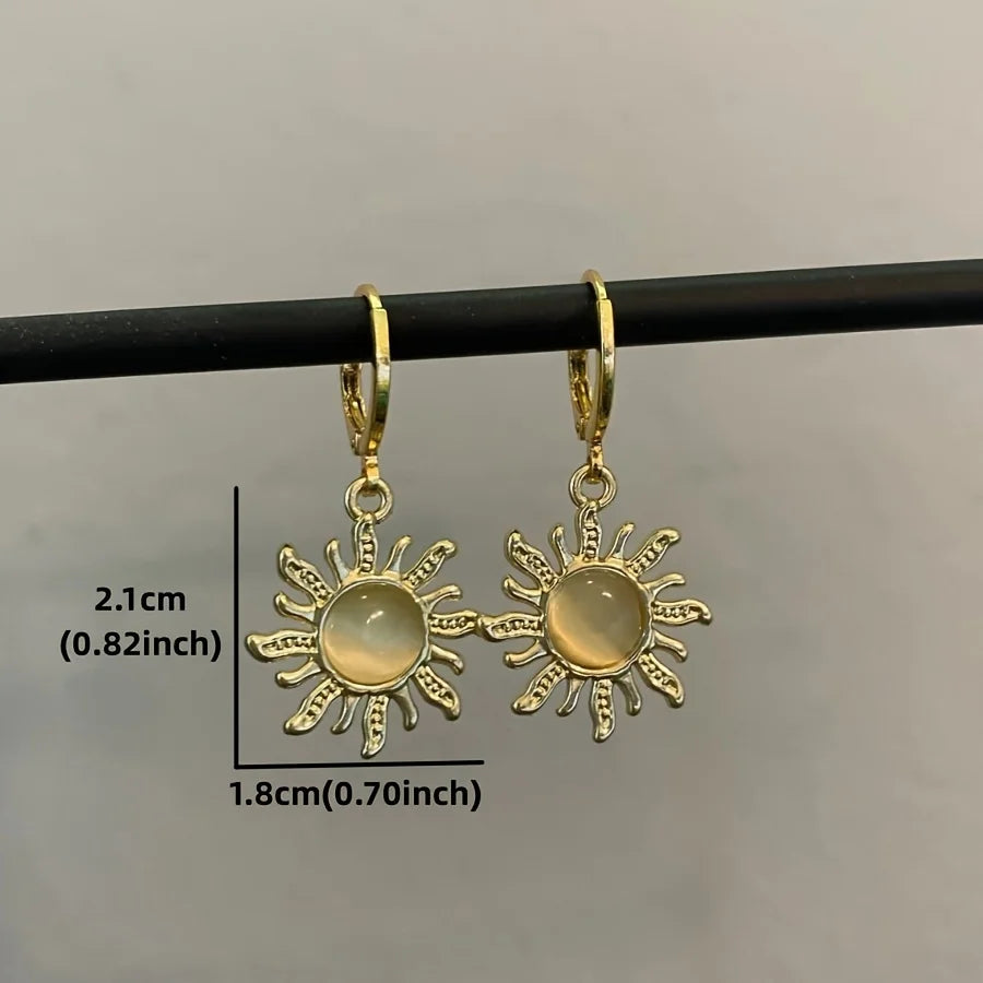 Elegant Golden Sun Hippie Earrings Bohemian Sun Pendant Earrings