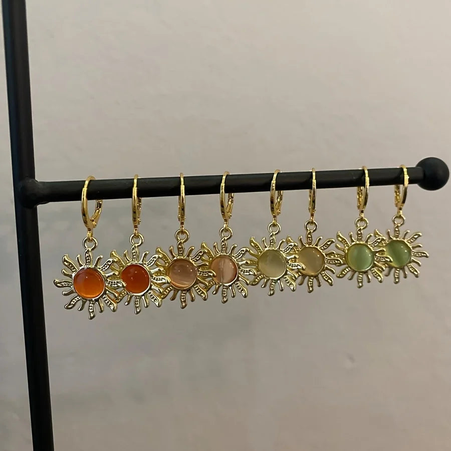 Elegant Golden Sun Hippie Earrings Bohemian Sun Pendant Earrings
