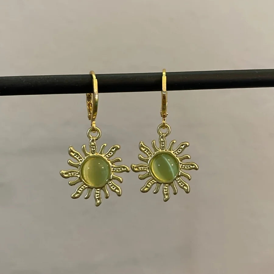 Elegant Golden Sun Hippie Earrings Bohemian Sun Pendant Earrings