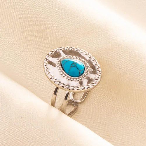 1pc Boho Turquoise Rings Hippie Stainless Steel Blue Gemstone Silver