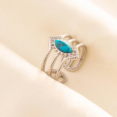 1pc Boho Turquoise Rings Hippie Stainless Steel Blue Gemstone Silver