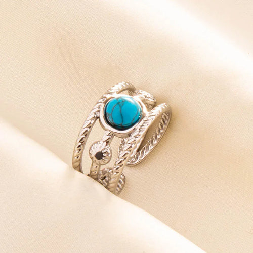 1pc Boho Turquoise Rings Hippie Stainless Steel Blue Gemstone Silver