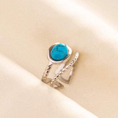 1pc Boho Turquoise Rings Hippie Stainless Steel Blue Gemstone Silver
