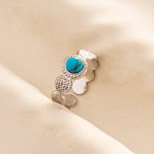 1pc Boho Turquoise Rings Hippie Stainless Steel Blue Gemstone Silver
