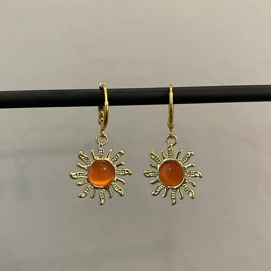 Elegant Golden Sun Hippie Earrings Bohemian Sun Pendant Earrings
