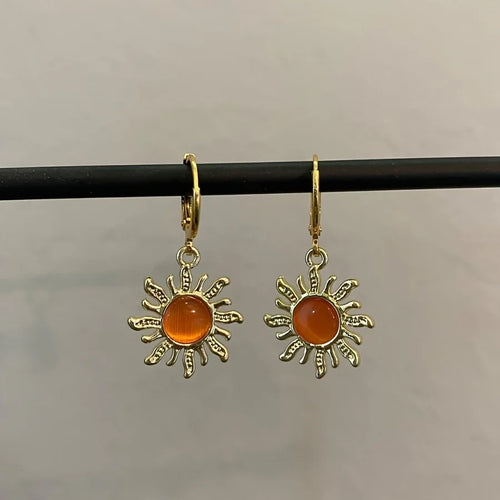 Elegant Golden Sun Hippie Earrings Bohemian Sun Pendant Earrings