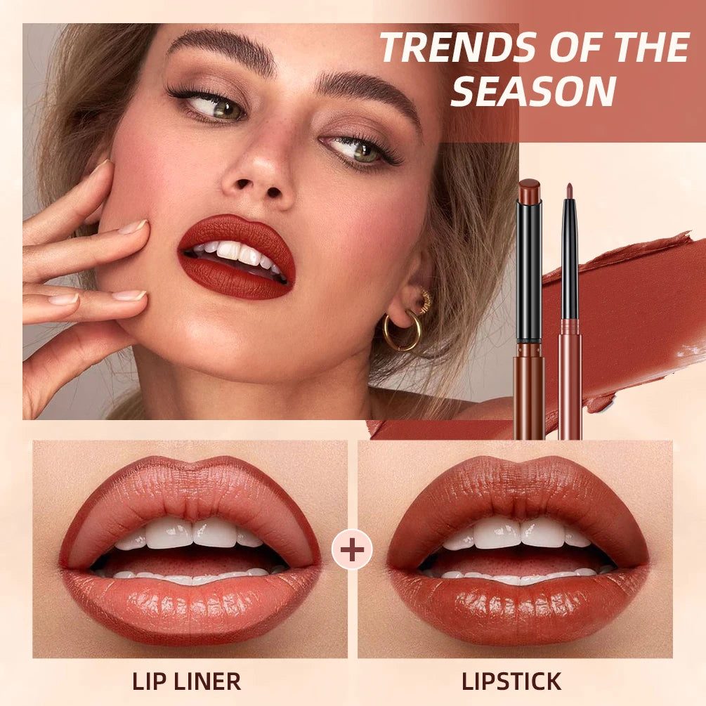 QIBEST Lipstick Pencil Waterproof Sexy Red Nude Purple Matte Tint