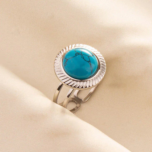 1pc Boho Turquoise Rings Hippie Stainless Steel Blue Gemstone Silver