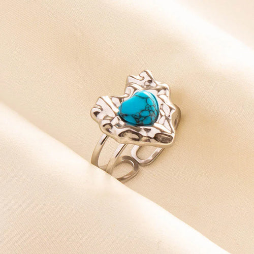 1pc Boho Turquoise Rings Hippie Stainless Steel Blue Gemstone Silver