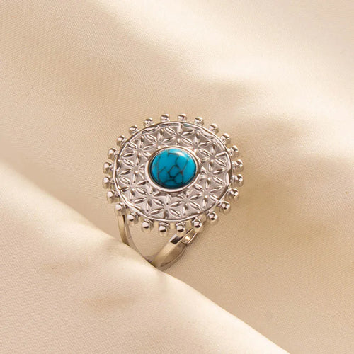 1pc Boho Turquoise Rings Hippie Stainless Steel Blue Gemstone Silver