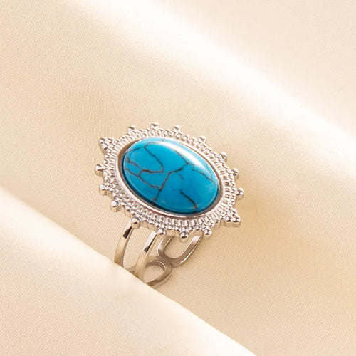 1pc Boho Turquoise Rings Hippie Stainless Steel Blue Gemstone Silver