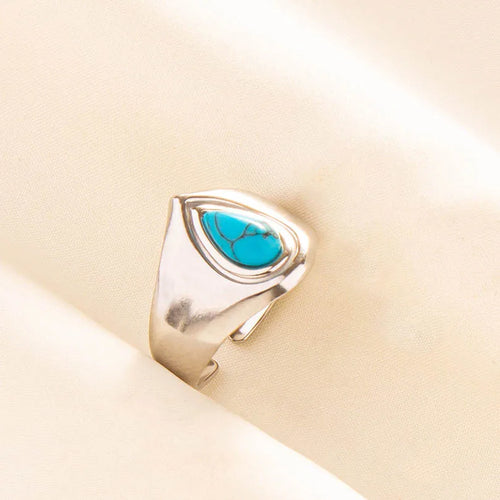 1pc Boho Turquoise Rings Hippie Stainless Steel Blue Gemstone Silver