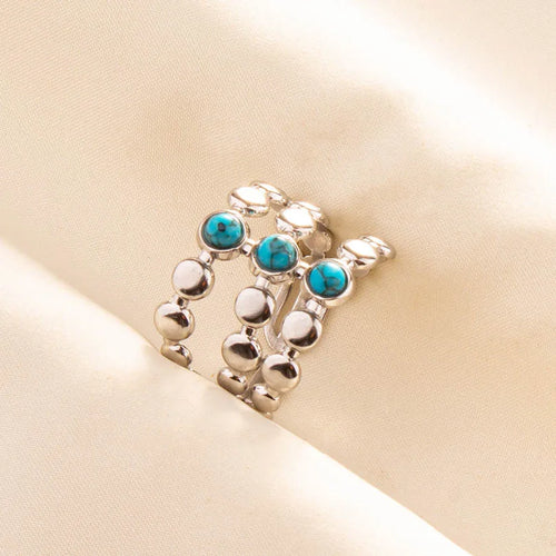 1pc Boho Turquoise Rings Hippie Stainless Steel Blue Gemstone Silver