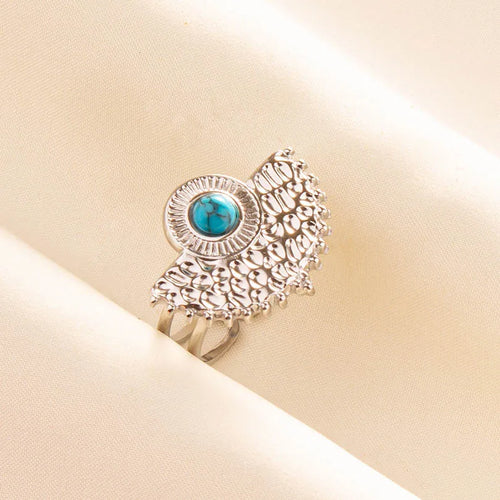 1pc Boho Turquoise Rings Hippie Stainless Steel Blue Gemstone Silver