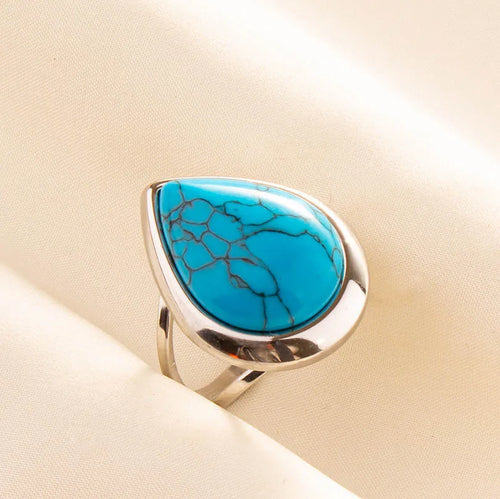 1pc Boho Turquoise Rings Hippie Stainless Steel Blue Gemstone Silver