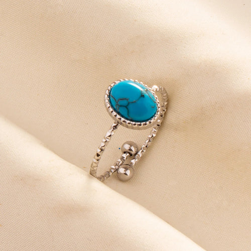 1pc Boho Turquoise Rings Hippie Stainless Steel Blue Gemstone Silver