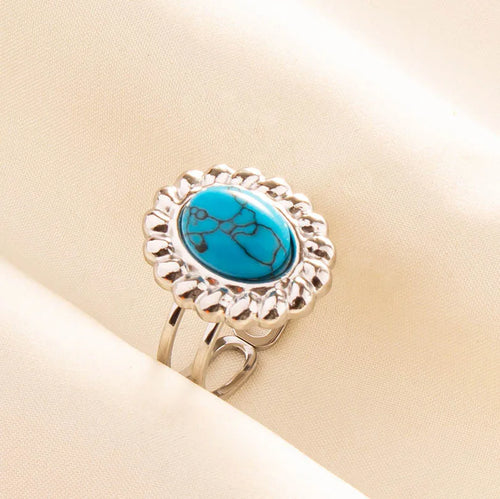 1pc Boho Turquoise Rings Hippie Stainless Steel Blue Gemstone Silver
