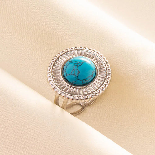 1pc Boho Turquoise Rings Hippie Stainless Steel Blue Gemstone Silver