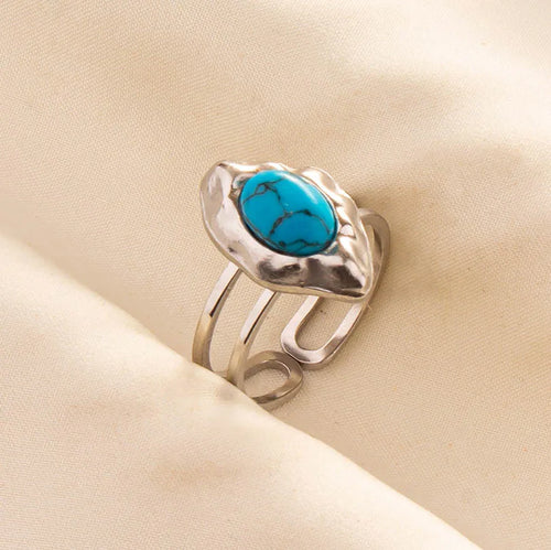 1pc Boho Turquoise Rings Hippie Stainless Steel Blue Gemstone Silver