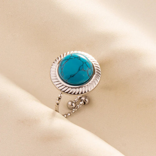 1pc Boho Turquoise Rings Hippie Stainless Steel Blue Gemstone Silver