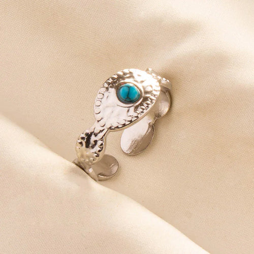 1pc Boho Turquoise Rings Hippie Stainless Steel Blue Gemstone Silver