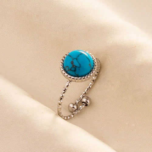 1pc Boho Turquoise Rings Hippie Stainless Steel Blue Gemstone Silver