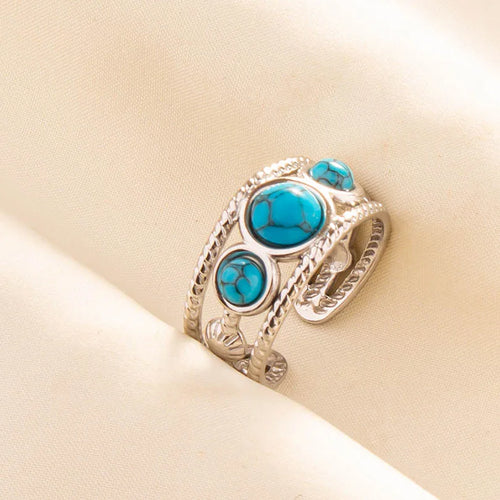 1pc Boho Turquoise Rings Hippie Stainless Steel Blue Gemstone Silver