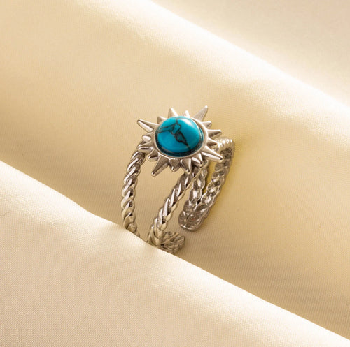 1pc Boho Turquoise Rings Hippie Stainless Steel Blue Gemstone Silver