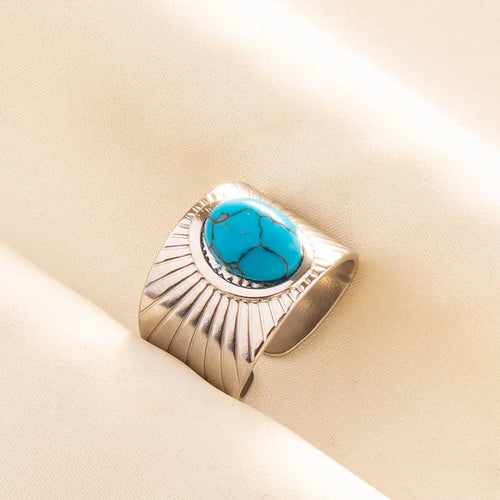 1pc Boho Turquoise Rings Hippie Stainless Steel Blue Gemstone Silver